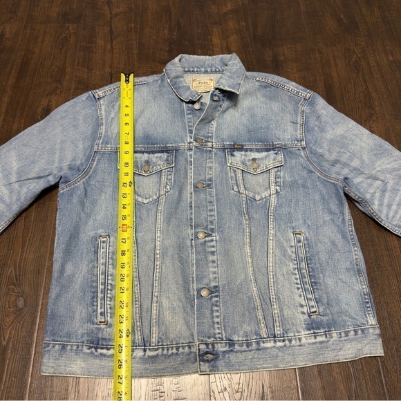 Polo Ralph Lauren Distressed Denim Trucker Alpine Racing Patch Jacket Size XLT - Picture 8 of 8